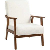White Boucle Mid Century Accent Chair - Plush Upholstery, Solid Wood Frame, 120kg Capacity