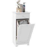 White Bathroom Storage Cabinet with Laundry Basket & Drawer - Water-Resistant, Freestanding, 18kg Capacity