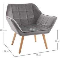 Grey Velvet Accent Armchair - Wide Back, Wooden Legs, Modern Lounge Chair