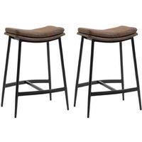 Set of 2 Industrial Microfibre Bar Stools - Curved Seat, Steel Frame, High Weight Capacity