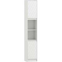 Slim White Bathroom Storage Cabinet - Narrow MDF, Double Cupboard, Space-Saving
