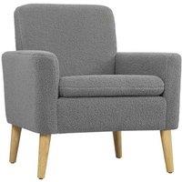 Grey Teddy Upholstered Accent Armchair with Solid Wood Legs - Modern Scandi Lounge Chair, 120kg Capacity