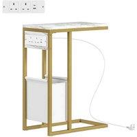 C-Shaped Faux Marble Side Table with Charging Station - Contemporary Living Room End Table