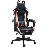 Faux Leather Ergonomic Cat Ear Reclining Office Chair with Footrest - Adjustable Gaming Seat, 120kg Capacity