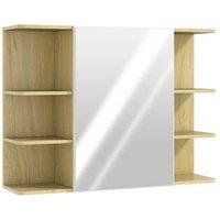 Natural Wood Mirror Cabinet with Open Shelf - Wall-Mounted Bathroom Storage