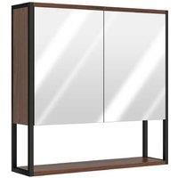 Mirror Cabinet with Soft-Close Doors - Industrial Wood Storage, Wall-Mounted, Adjustable Shelves