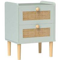 Rattan 2-Drawer Storage Cabinet - Boho Chic MDF Dresser, Light Blue, Space-Saving Bedroom Organiser
