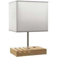 Modern Bedside Table Lamp with USB-A/C Charging & 3 Phone Stands - Wooden Base, Organiser