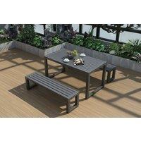 6-Seater Outdoor Garden Dining Furniture Set with Parasol Hole - Weather-Resistant & Spacious Bench Seating