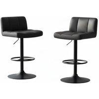 Contemporary 2-Piece Black Faux Leather Adjustable Bar Stool Set