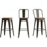 Chic 4-Piece Industrial Vintage Bar Stools with Elm Wood Seats, Black