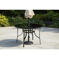 Classic Metal and Tempered Glass Garden Table with Umbrella Slot