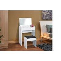White Chipboard Dressing Table Set with Flip-up Mirror & Padded Stool - Space-Saving, Multi-Functional Bedroom Vanity