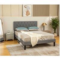 Grey Linen Double Bed Frame with Adjustable Headboard & Under-Bed Storage