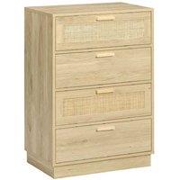 Wood-Effect Chest of Four Rattan Weave Panel Drawers - Bedroom Storage Solution