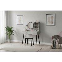 Grey Wooden Dressing Table Set with Mirror, Stool & Storage Drawers - Contemporary Bedroom Vanity