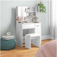 White Dressing Table Set with Mirror, Stool & Storage - Contemporary Bedroom Vanity