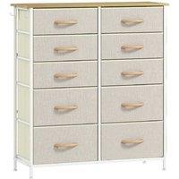 Beige Fabric Chest of 10 Drawers - Modular Bedroom Storage, Steel Frame, High Capacity