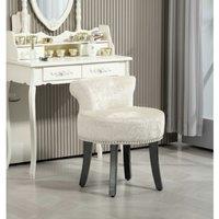 Velvet Upholstered Vanity Stool - Solid Rubber Wood Legs, Compact Bedroom Chair