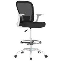 Ergonomic Mesh Draughtsman Office Chair with Flip Armrest & Adjustable Foot Ring