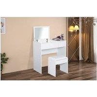 Contemporary White Dressing Table with Flip-Up Mirror & Padded Stool - Multi-Functional Bedroom Vanity Set