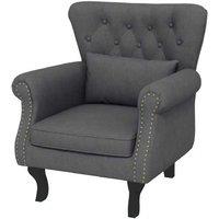 Chesterfield Wingback Accent Chair with Pillow - Dark Grey Linen, Button Tufted, 120kg Capacity