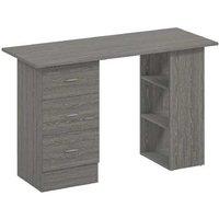 Contemporary Grey MDF Storage Desk - 3 Drawers, Shelves, Modern Living Room Workspace