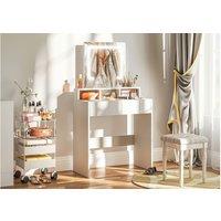 White Dressing Table with LED Mirror, 2 Drawers - Contemporary Bedroom Vanity Desk