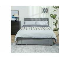 Double Size Velvet Ottoman Bed Frame with Front Drawer - Grey, Hydraulic Lift Storage
