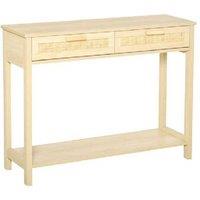 Rattan Console Table with Storage Drawers - Wood-Effect, Boho Entryway/Living Room Furniture