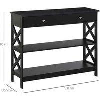Black MDF Console Table with Drawers & Shelves - Storage Hallway Side Table