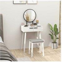 White Vanity Dressing Table Set with Mirror, 2 Storage Drawers & Padded Stool - Modern Bedroom Furniture