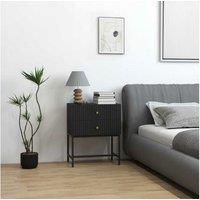 Elegant Black MDF Two-Drawer Bedside Table with Metal Base - Contemporary Bedroom Storage