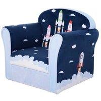 Children's Flannel Armchair Sofa - Blue, Solid Wood, 50x39x44cm, Toddler Lounge Chair