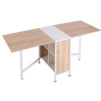 Oak/White Drop Leaf Folding Table with Storage Shelves - Space-Saving MDF Kitchen & Dining Solution