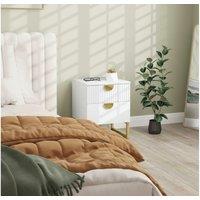 White MDF 2-Drawer Bedside Table Nightstand with Metal Legs - Contemporary Bedroom Storage