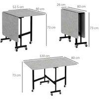 120cm Grey Extendable Folding Drop Leaf Dining Table - Metal Frame, Space-Saving 6-Seater