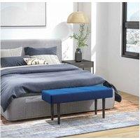 Blue Velvet Upholstered X-Frame Bedroom Bench with Steel Legs - End of Bed Seating, 120kg Capacity