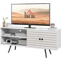 Large White Duo Storage TV Stand Cabinet with Striped Door - Modern Living Room Media Unit, Particle Board, Storage, 65 Screen Capacity