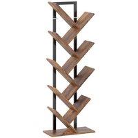 Eight-Section Tree Bookcase - Wood-Effect, Industrial Steel Frame, Space-Saving Storage