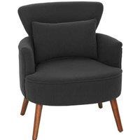Corduroy Retro Accent Chair - Black, High-Back Snuggle Armchair, Wooden Frame