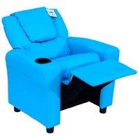 Kids Faux Leather Recliner Armchair with Cup Holder - Blue, 65kg Capacity