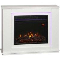 Electric Fireplace with 12 Flame Colours & Remote - White Mantel, Thermostat, Dual Heat Settings