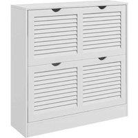 White Wood Shoe Cabinet - Modular Storage, 2 Flip Drawers, 16-Pair Capacity, Minimalist Slim Design