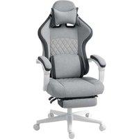 Grey Velvet Ergonomic Gaming Recliner Chair with Footrest & Lumbar Support