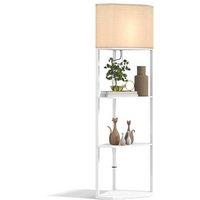 Modern Corner Floor Lamp with Shelves & Pull Chain - Space-Saving Storage, Soft Lighting