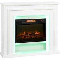 White Electric Fireplace with RGB Flame, 1800W Heater & Remote Control - Adjustable Ambience for Modern Homes