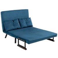Navy Blue Velvet Click Clack 2-Seater Reclining Sofa Bed with Cushions - Modern Convertible Loveseat