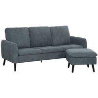 Modern Charcoal Corduroy L-Shaped Corner Sofa - 3-Seater with Chaise