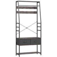 Industrial Hall Tree Modular Wardrobe with Bench, Hooks & Drawers - Metal & Wood, 180cm, Space-Saving Entryway Storage